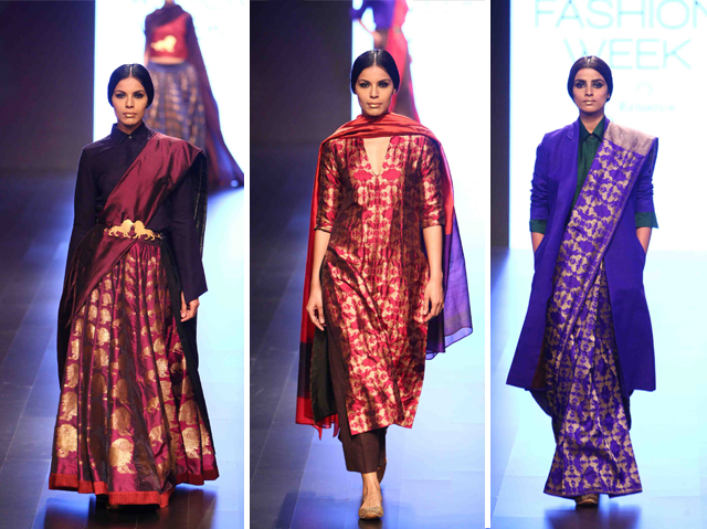 Buy Payal Khandwala Red Silk Brocade Palazzo Online | Aza Fashions