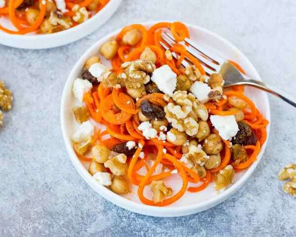 Moroccan Carrot Noodle Salad with Chickpeas and Walnuts