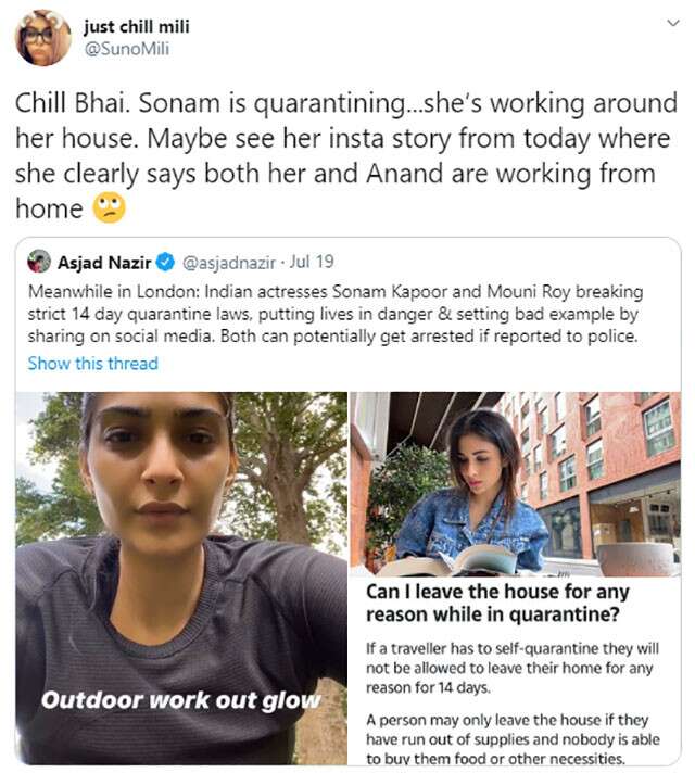 Sonam Kapoor’s Fitting Reply To A Tweet Saying She Broke Quarantine ...