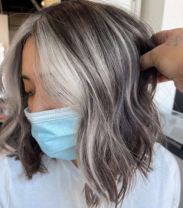 transition blending gray hair with highlights