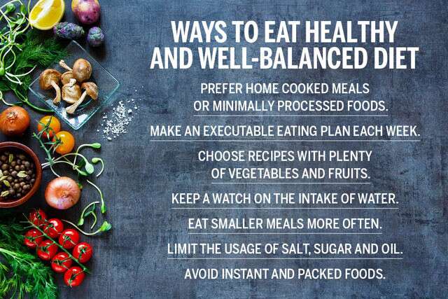 Infographic of ways to eat a healthy and balanced diet
