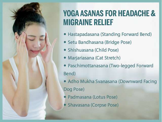 yoga asanas for headache and migraine relief infographic