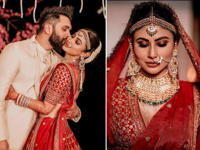 Mouni Roy Red Lehenga Wedding