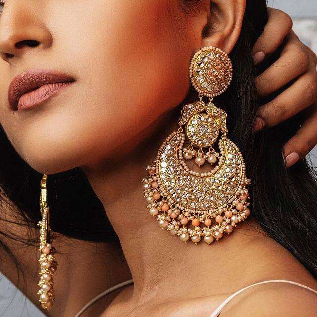 Amazon Brand - Anarva 18k Rose Gold Plated Big Chandbali Earrings Glided  With Kundan & Pearl for Women (E2860RG) : Amazon.in: Fashion