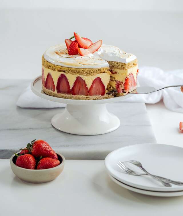 Vanilla Cake with Strawberry Compote