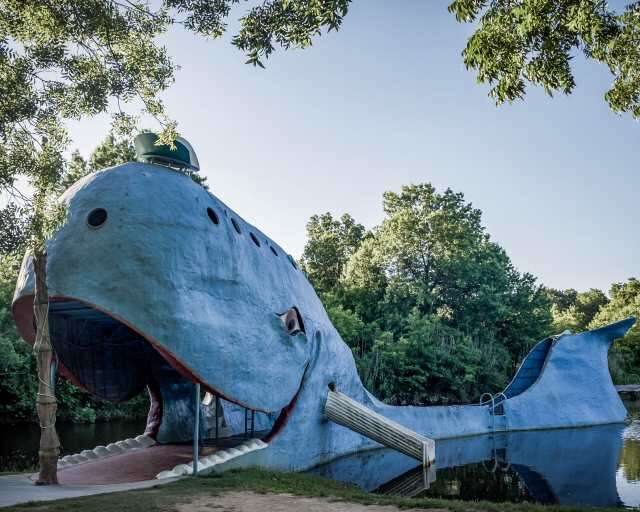 Route 66 gets more bike friendly  - the blue whale at Catoosa, Oklahoma