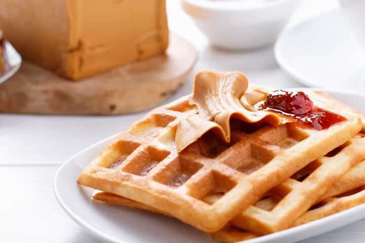 interesting waffle toppings - peanut butter and jelly