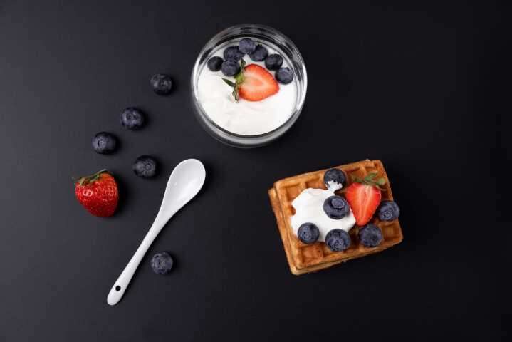interesting waffle toppings - yoghurt and berries