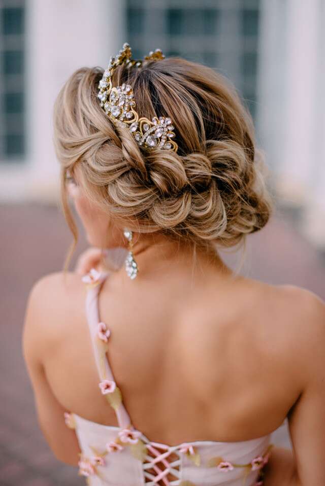 Braided Crown Party Hairstyle For Long Hair