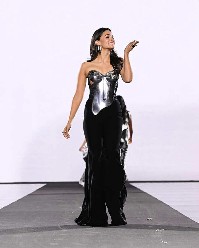 … and in a custom-made Gaurav Gupta breastplate in Paris for the Le Défilé L’Oréal show