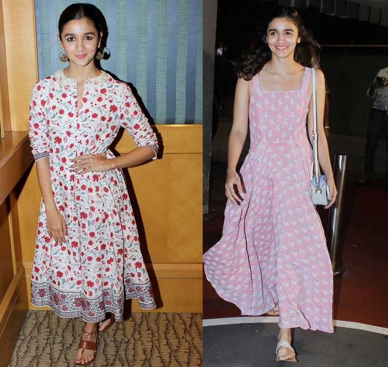 MAXI:  Looks like Alia Bhatt is slowly experiencing the joys of a roomy maxi. She was seen in a floral version by Patine followed by a breezy strappy Anita Dongre number. Both times she accessorised with Kolhapuri flats.