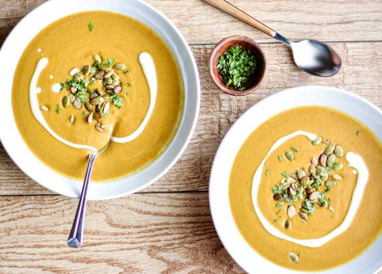 Roasted pumpkin and cilantro soup