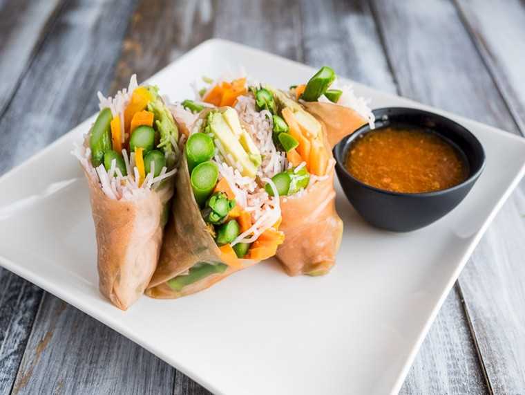 Asparagus and baked tofu spring rolls