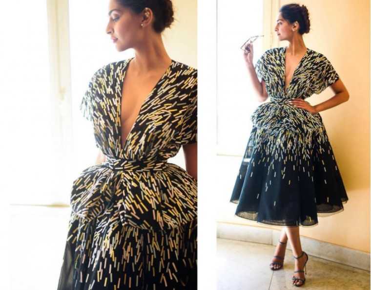sonam Cannes 2016, Sonam picked a voluminous Ralph & Russo midi dress