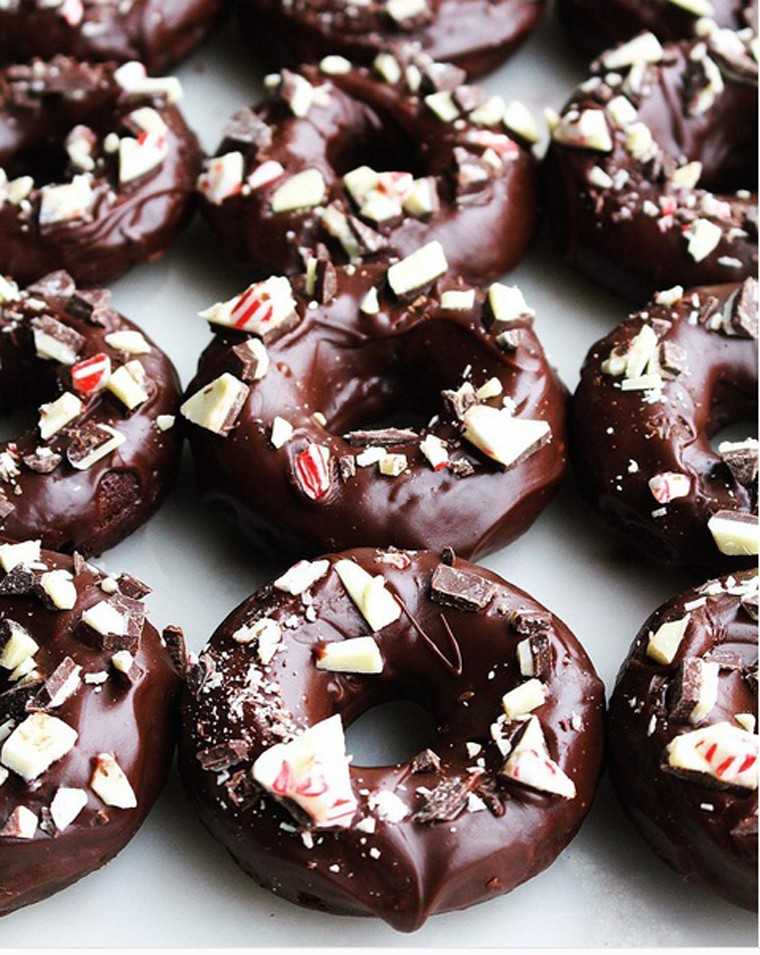 Peppermint bark double chocolate donuts
