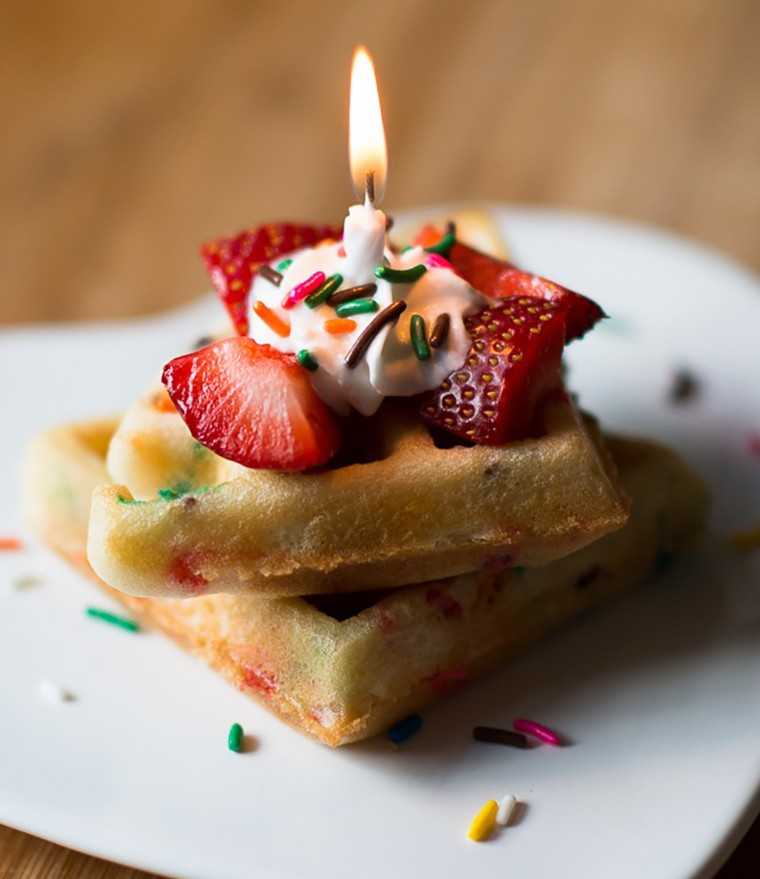 Cake batter birthday waffles