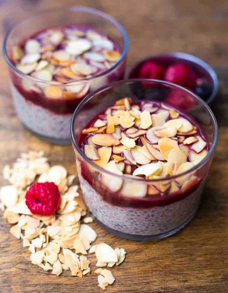 Vegan berry and chia seed pudding
