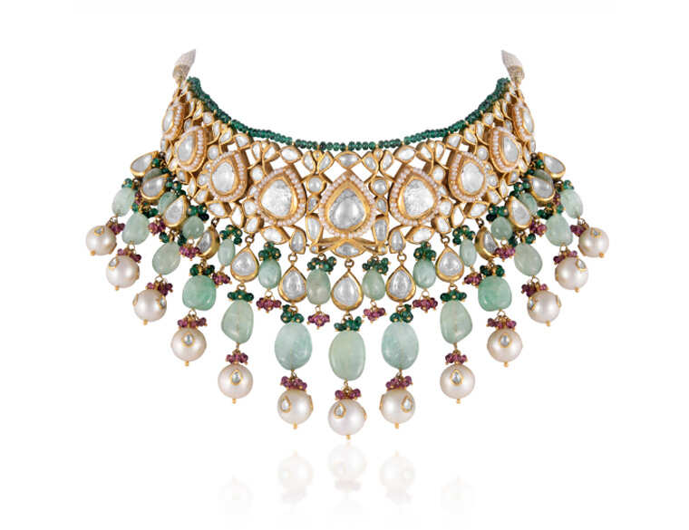 Emerald Pearl Polki Set From Khurana Jewellery House
