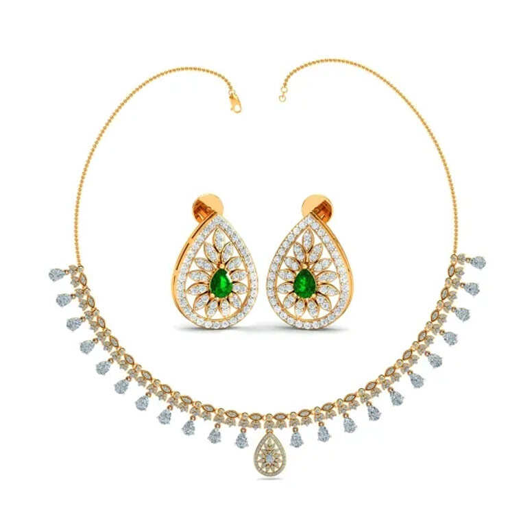 Emerald Teardrop Royal Necklace Set From Dishis Jewels
