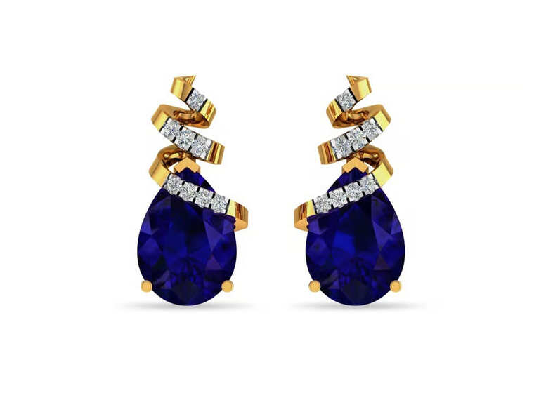KISNA TearDrop Blue Diamond Earring