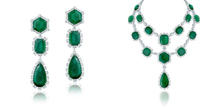 Statement Emerald And Diamond Facet Set From Hazoorilal Legacy