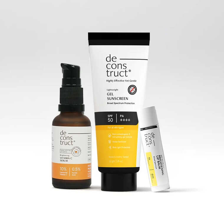Deconstruct Daily Brightening Shield Trio – Vitamin C Serum + Gel Sunscreen + Brightening Lip Balm