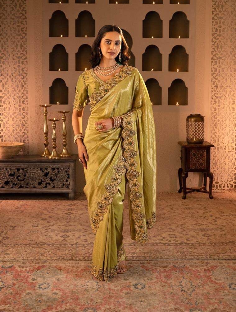 Real Zari And Real Emeralds Sari From Shilpi Gupta