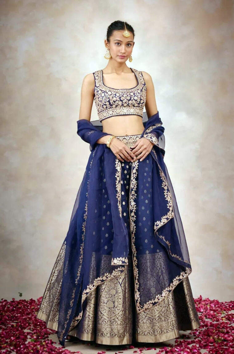 Frontier Raas Persian Blue Banarasi Silk Lehenga