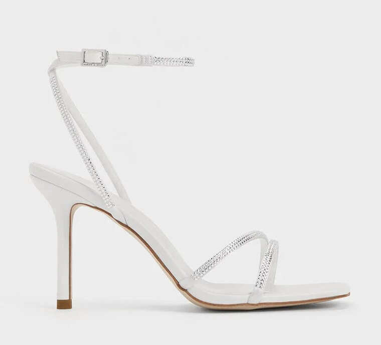Satin Crystal Stiletto Sandals (White) From Charles & Keith