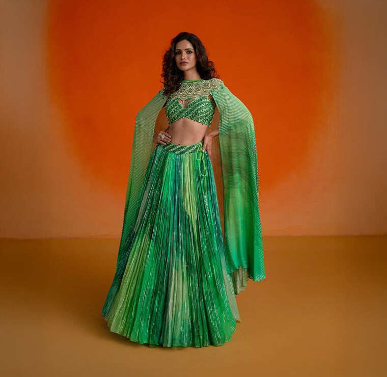 Green Printed Georgette Lehenga From Shashank Arya