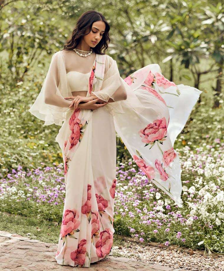 Monica White Chiffon Sari From Studio 113