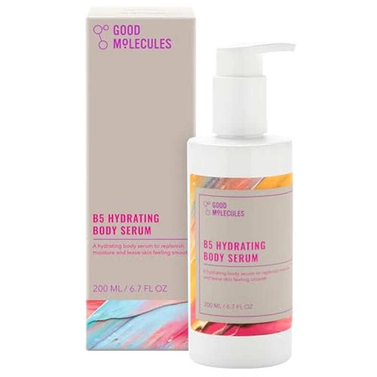 Good Molecules B5 Hydrating Body Serum delivers deep hydration using pro-vitamin B5 to soften, soothe, and restore healthy-lo