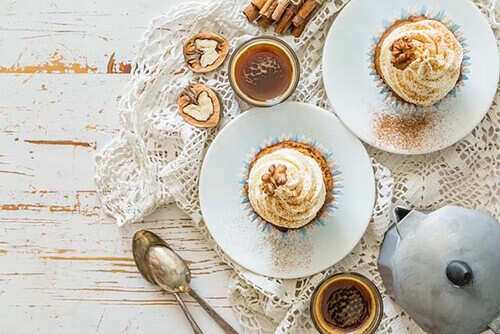 kaffe og valnød Cupcakes