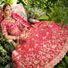 Buy Dark Red Velvet Embroidered Bridal Lehenga Online in the USA @Mohey -  Mohey for Women