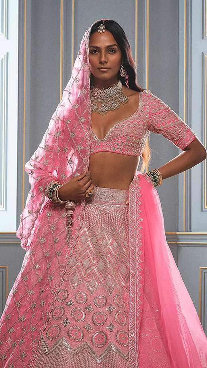 Gold Net Pearl Embroidered Lehenga Set Design by Seema Gujral at Pernia's  Pop Up Shop 2024