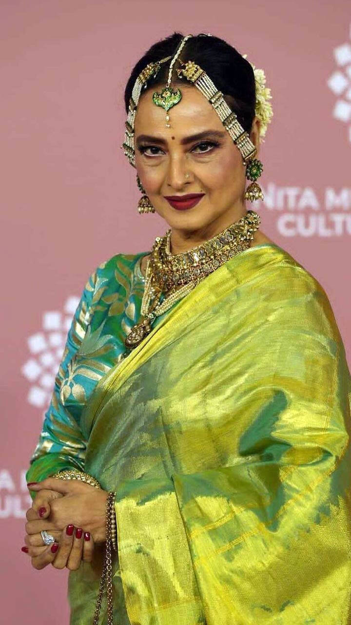 Rekha Shines Brightest in Pretty Golden Kanjeevaram Silk Saris at Neil –  Lady India